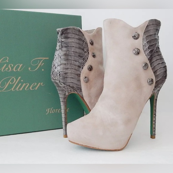 Luxury Green Bottom Chaneli Womens Feather Suede Snakeskin Ankle Boots - Picture 2 of 10